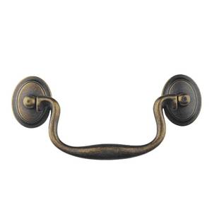 lot 2193 image: MuDuJia 4-Pack 4 Hole Centers Dark Antique Brass Drawer Dresser Pulls Handles Droop Bail Pulls for Kitchen Cabinet Doors Furniture Hardware C-C102mm (Antique Brass,4) - Retail $20in