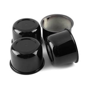 lot 2221 image: Rheedal 4Pcs 3.25inch Trailer Wheel Center Caps Push Through 3.25 Bore 2.32in Tall Hub Cap for Truck SUV RV Wheel Rim, High Gloss Black Wheel Cover - Retail $32in
