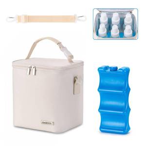 lot 2222 image: BABEYER Breastmilk Cooler Bag with Ice Pack Fits 6 Baby Bottles Up to 9 Ounce, Baby Bottle Bag with Shoulder Strap for Nursing Mom Daycare, Cream - Retail $24