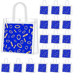 lot 2227 image: Marspark  Blue and Golden Ring Favor Bags with Handle Reusable Clear PVC Gift Bag Goodies Treats Totes for Video Game Birthday Party Supplies, 5.9 x 6.3 x 2.8 Inch - Retail $19