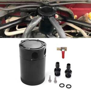 lot 2236 image: ZHSYMX Universal 150ml Oil Catch Can Baffled 2 Port Oil Catch Tank Kit Universal Oil Separator Reservoir Tank with Drain Valve - Retail $17
