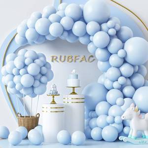 lot 2248 image: RUBFAC 129pcs Pastel Blue Balloons Different Sizes 18 12 10 5 Inch for Garland Arch, Light Blue Balloon for Birthday Baby Shower Gender Reveal Easter Wedding Party Decoration - Retail $7