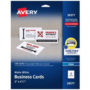 lot 2257 image: Avery Printable Business Cards with Sure Feed Technology, 2 x 3.5in, White, 100 Blank Business Cards, Inkjet Printer Paper (28371) - Retail $5in