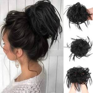 lot 2260 image: FORCUTEU Messy Bun Hair Piece Tousled Updo Hair Piece Scrunchies Synthetic Wavy Bun Extensions Rubber Band Elastic Scrunchie (2#(natural black)