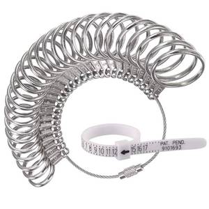 lot 2274 image: Jewelry Sizers Stainless Iron Ring Size 0-13 Finger Ring Sizing Measuring Tool Ring Sizer Gauge Set Circle Models with Reusable Ring Sizer Belt - Retail $5