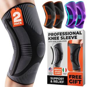 lot 2276 image: DR. BRACE ELITE Knee Brace with Size Stabilizer (2 Pack) Knee Brace for Women and Men, Workout, Sports, Daily Knee Compression Sleeve for Maximum Knee Pain Support and Fast Recovery (Pluto, Small) - Retail $19