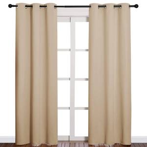lot 2286 image: NICETOWN Thermal Insulated Eyelet Top Room Darkening PanelsCurtainsDrapes for Bedroom (2 Panels, W42 x L84 inches, Biscotti Beige) - Retail $25