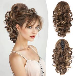 lot 2289 image: Clip on Ponytails for Women - 12 Inch Curly Ponytail Extension, Wavy Pony Tails Hair Extensions, Synthetic Hair Extensions Ponytail, Clip in Ponytail (Color Chestnut Brown With Golden Highlights) - Retail $15