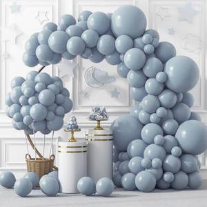 lot 2291 image: RUBFAC 129pcs Dusty Blue Balloons Different Sizes 18 12 10 5 Inch Latex Haze Blue Balloon Garland Arch for Party Decoration Birthday Wedding Engagements Anniversary Baby Shower Party Supplies - Retail $8