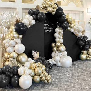 lot 2294 image: Black White Gold Balloon Garland Double Stuffed Pearl White Sand Champagne Metallic Gold Balloon Arch Kit Cream Latex for Neutral Birthday Wedding Bachelorette Halloween New Year Party Decorations - Retail $22