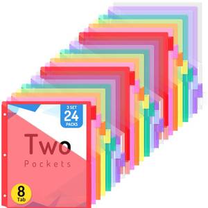 lot 2295 image: Forvencer 24 Count Binder Dividers with Two Pockets, 8 tab Dividers for 3 Ring Binders Organizer, Binder Divider with Tabs for School Office and Home Organization, Multicolor, 3 Sets - Retail $15