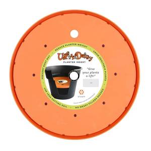 lot 2306 image: Bloem Ups-A-Daisy Round Planter Insert 14 - Orange - Durable Resin Disk, Drainage Holes, Place Inside A Planter, Use Less Potting Soil, for Indoor and Outdoor Use, Gardening - Retail $12in