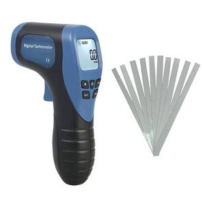 lot 2314 image: Handheld Digital Laser Tachometer Non-Contact RPM Meter Motor Speed Gauge Gun Measuring Range 2.5-99999RPM with 10 Reflective Tapes - Retail $23