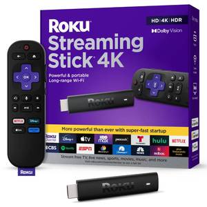 lot 2319 image: Roku Streaming Stick 4K - HDR and Dolby Vision Roku Streaming Device for TV with Voice Remote and Long-Range Wi-Fi - Free and Live TV - Retail $50