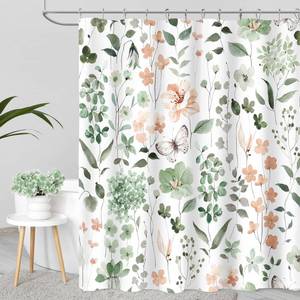 lot 2334 image: MAYZUS Cute Floral Shower Curtain, Sage Green Flower Fabric Shower Curtains for Bathroom, Spring Summer Wildflower Butterfly Cloth Shower Curtain Set with Hooks, 72x72 - Retail $17