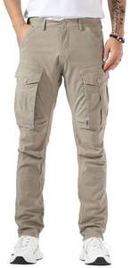 lot 2341 image: PlaidandPlain Menfts Cargo Pants Slim Fit with Articulated Knees C804 Taupe 32WX28L - Retail $40