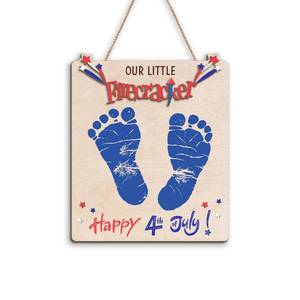 lot 2347 image: DIY Our Little Firecracker Baby�s First 4th of July Footprint Craft Decor Sign, My First Fourth of July Holiday Footprint Art Sign, Baby Independence Day Gift for Toddler Kids Memory Keepsake Card - Retail $16
