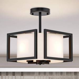 lot 1992 image: Modern Ceiling Light Fixture - Easric Semi Flush Mount Ceiling Light Industrial Light Fixtures Ceiling Mount with Fabric Shade Black Metal Frame Drum Ceiling Lights for Bedroom,Hallway,Kitchen - Retail $56