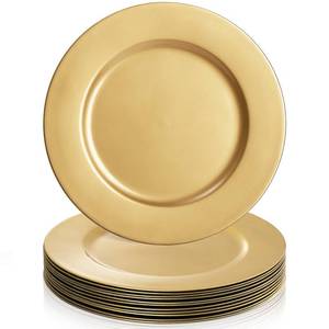 lot 1993 image: ZEAYEA 12 Pack Gold Charger Plates, 13 Inch Plastic Round Dinner Charger Plates for Wedding Party, Elegant Tabletop Decor - Retail $29