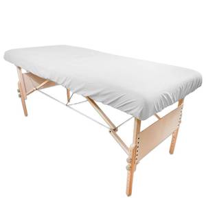 lot 2070 image: Body Linen Simplicity Poly Cotton Massage Table Fitted Sheets - 180 Thread Count. Roomy Fit, Soft and Durable. Available in White, Natural and Gray. - Retail $14