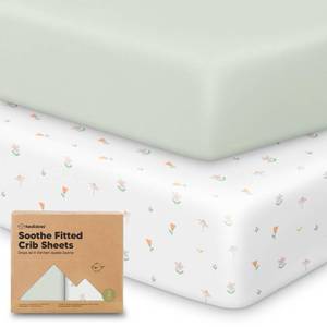 lot 2073 image: KeaBabies 2-Pack Organic Crib Sheets for Boys, Girls - 52x28 Fitted Crib Mattress Sheet Neutral, Breathable Jersey Cotton Cover for Baby Bed, Toddler Mattress, Soft and Cute Prints (Wildflowers) - Retail $2