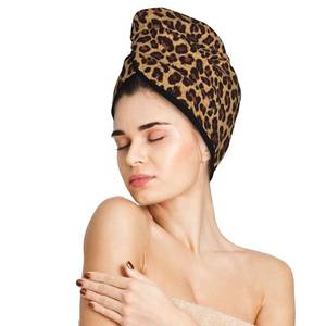 lot 2079 image: famliihw Leopard Hair Towel Wrap Microfiber Fast Drying Hair Turban with Buttons for Women Men Drying Curly, Long and Thick Hair - Retail $16