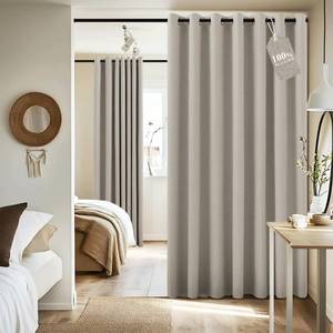 lot 2086 image: NICETOWN Linen 100percent Blackout Insulated Patio Curtain 84 Long Burg, 1 Panel, 100in Width, Farmhouse Completely Blackout Window Treatment Thermal Drape for Living RoomDoorwaySliding Door - Retail $40in