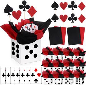 lot 2090 image: WinnerWhy 12 Sets Casino Party Decorations Themed Table Centerpieces Casino Night Table Party Toppers with Dice Box Poker Cutouts and Sticks for Night Decor Birthday - Retail $23