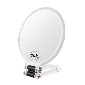 lot 2093 image: BOOMIBOO 1X10X Magnifying Handheld Mirror Double Sided, Foldable Travel Makeup Mirror, Adjustable Rotation Pedestal HandHangingDesk Vanity Mirror-Clear - Retail $6
