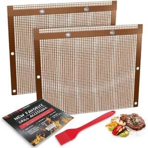 lot 2095 image: Oleex Non-Stick Large BBQ Grilling Bags Copper Color  Basting Brush - Reusable PTFE Mesh Indoor Outdoor Charcoal Barbecue Grill Bag Accessories, Heat-Resistant Up to 500 F, Dishwasher-Safe - Retail $10