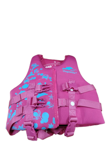 lot 2370 image: Little girls life vest two to four years old size S pink with crabs and dolphins on it - percent