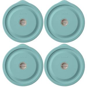 lot 2415 image: Replacement Lids for Pyrex 7201-PC 4 Cup, Silicone Round Storage Cover Lid for Anchor Hocking Glass Bowl 4 Pack with Date Mark - Retail $18