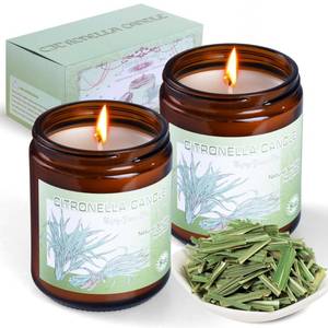 lot 2435 image: Citronella Candles Outdoor and Indoor, LCDGTJ 2 Pack Lemongrass Scented Natural Soy Wax Candles in Glass Jar for Garden Patio Yard Home Balcony Camping Backyard Summer, Long Lasting 120 Hour Burn Time&nbsp