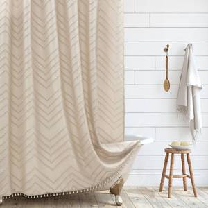 lot 2436 image: Siiluminisoy Boho Farmhouse Shower Curtain Woven Fabric Cute Beige Shower Curtain, 72 x 72 Tufted Chevron Textured Striped Modern Farmhouse Minimalist for Bathroom - Retail $22