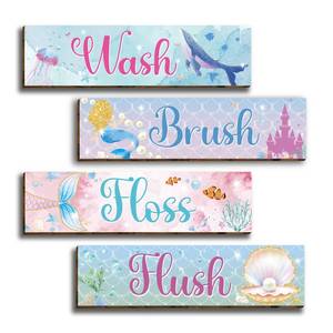 lot 2446 image: Vagafilla 4 Pieces Watercolor Ocean Mermaid Bathroom Wall Decor Signs, Inspirational Ocean Wall Art Signs for Girls, Funny Bathroom Rules Wood Hanging Sign Toilet Restroom Wall Decor-3 - Retail $13
