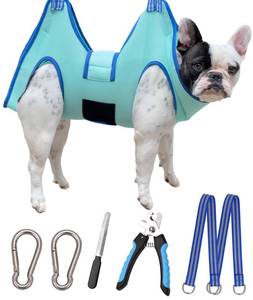 lot 2449 image: Kkiimatt Dog Grooming Hammock, Medium Dog Hanging Harness Holder for Nail Clipping, Nail Trimming Cutting Hammock, Grooming Sling Restraint Bag with Wide Strap Sewed - Retail $23