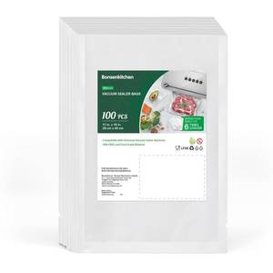 lot 2451 image: Bonsenkitchen Precut Vacuum Sealer Bags, 100 Gallon 11 x 16in Food Sealer Bags, Food Grade, BPA Free, Heavy Duty, Customized Vacuum Bags for Vac Storage, Meal Prep or Sous Vide Cooking, VB3214 - Retail $26in
