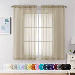 lot 2459 image: Chyhomenyc Taupe Sheer Curtains 54 Inch Long 2 Panels, Light Filtering Rod Pocket Voile Short Curtains Drapes for Living Room Bedroom Small Windows, 42Wx45L Inches - Retail $9