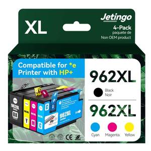 lot 2468 image: Jetingo 962xl Ink Cartridges Combo Pack for HP 962XL Black and Color Replacement for HP OfficeJet Pro 9010e 9015e 9010 9012 9015 9018e 9025e Printers (4-Pack Black Cyan Magenta Yellow) - Retail $79