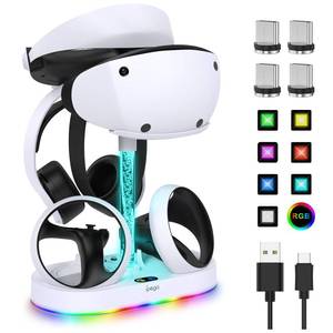 lot 2470 image: FASTSNAIL Charging Stand for PlayStation VR2, Multifunction Vertical PS VR2 Headset and Sense Controllers Charge Dock Station with 10 RGB Light Modes of Memory, for PS5 VR2 Accessories (RGB Base) - Retail $39