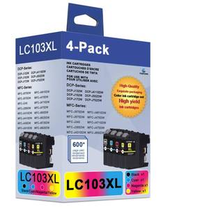 lot 2476 image: LC103XL High Yield Ink Cartridges - Replacement for Brother LC103 LC101 Ink Cartridge Work for MFC-J870DW MFC-J6920DW MFC-J6520DW MFC-J450DW Printer (1 Black 1 Cyan 1 Magenta 1 Yellow, 4 Pack) - Retail $37