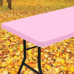 lot 2479 image: Smiry Rectangle Tablecloth, Elastic Fitted Flannel Backed Vinyl Tablecloths for 5ft Folding Tables, Waterproof Wipeable Table Covers for Indoor, Outdoor, Picnic and Camping (Pink, 30x60in) - Retail $14in