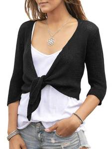 lot 2483 image: YeMgSiP Womens Tie Front Shrug 34 Sleeve Bolero Sheer Knotted Lightweight Cardigan Sweaters Short Shawl Tops Black&nbsp