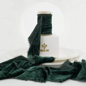 lot 2489 image: MEEDEE Frayed Velvet Ribbon 2 Inch Crinkle Ribbon 2 Rolls 4 Yards Hunter Green Crushed Velvet Ribbon Dark Green Velvet Ribbon for Gift Wrapping, Holiday Decor, Bridal Bouquet, Wedding Favors - Retail $13