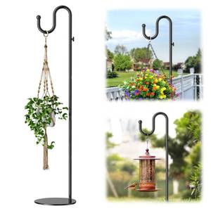 lot 3413 image: saffruff 74 Shepherds Hook Stand Hanging Wind Chimes, Bird Feeders, Plants, Lanterns and Wreath, Adjustable Free Standing Pole Holder with Heavy Duty Base for Indoor and Outdoor, Holds Up to 20 LBS - Retail $59in