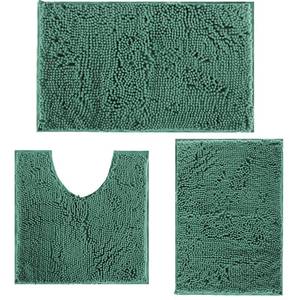 lot 3415 image: Dark Green Bath Rugs Set 3 Piece Bathroom Rug Non-Slip Bath Mats, Absorbent Shaggy Rugs, Machine Wash, Perfect Plush Bathroom Mats - Retail $30