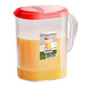 lot 3420 image: Tribello Pitcher with Lid 1 Gallon, Slim Clear Plastic Water Jug with Pivot-top Spout Lids, Iced Tea Pitcher for Fridge, FreezerDishwasher Safe, and BPAPhthalate Free - Retail $16