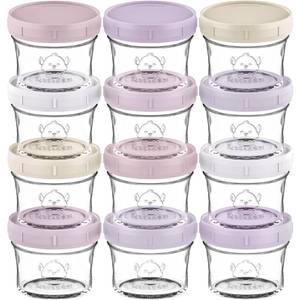 lot 3422 image: KeaBabies 12pk 4oz Glass Baby Food Containers with Lids - Leak-Proof, Microwavable Small Glass Jars, Baby Purees and Toddler Snack Storage Containers, BPA-Free, Dishwasher and Freezer Safe (Lilac) - Retail $25