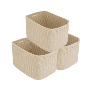 lot 3425 image: XUANGUO Rope storage Basket Bins Woven Basket for Organizing Shelves Rectangle Decorative Baskets For storage Clothes Toys Books Towels Square Wicker Nursery basket organizer 3 pack Oatmeal - Retail $33