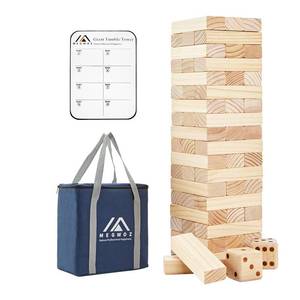 lot 3433 image: Megwoz Giant Tumble Tower Games for Kids and Adults 57 Blocks New Zealand Pine Wooden Blocks Stacking to Over 4.2FT Family Game for Indoors Outdoors Yard Games for Family - Retail $40